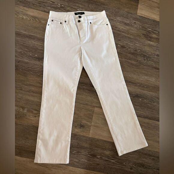Lauren Jean by Ralph Lauren White Straight-Leg Jeans Sz 8 petite - Picture 1 of 5